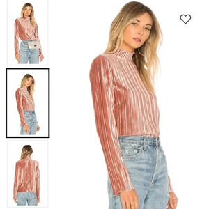 J.O.A. pink mock neck top pleated velveteen long sleeve Size M